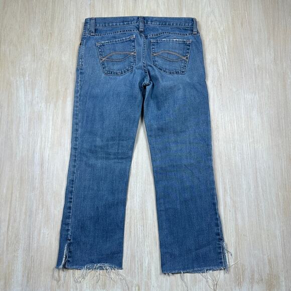 Abercrombie & Fitch Low Rise Raw Hem Y2K Blue Denim Cropped Bootcut Jeans 4 - Picture 10 of 13